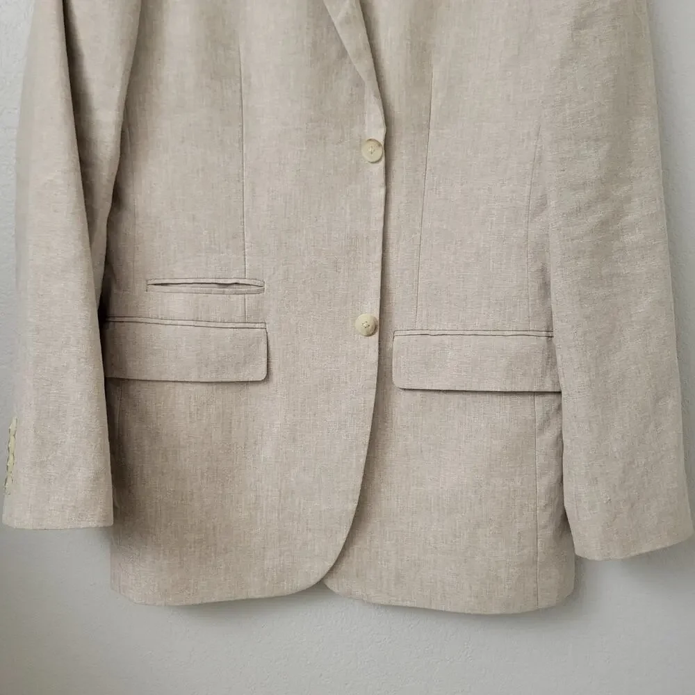 Perry Ellis Men's Linen Cotton Blazer Sport Coat Jacket Khaki Tan Sz 40 Long